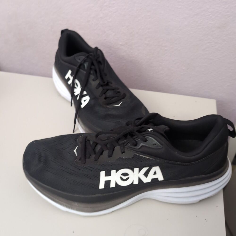 HOKA One One Bondi 8 Mens Size 14D Black White Max Cushion Road Running Sneakers